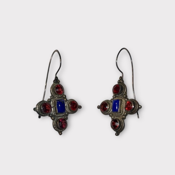 🫑 {PRICE FIRM} Vintage Stamped Silver Lapis Dangle Earrings - Picture 2 of 6